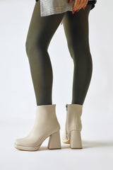 Color Beige Blunt Toe Zipper Boots