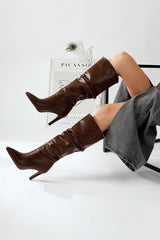 Rimaz Brown Gusseted Long Pointed Heel Boots