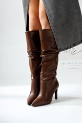 Rimaz Brown Gusseted Long Pointed Heel Boots