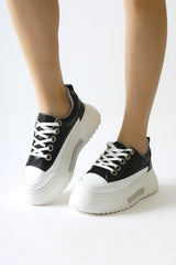 Rosella Black Thick Soled Stone Detailed Lace-Up Sneakers