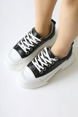 Rosella Black Thick Soled Stone Detailed Lace-Up Sneakers