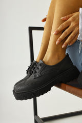 Rossy Black Oval Toe Laser Cut Casual Shoes