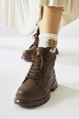 Sanit Brown Oval Toe Lace-Up Boots