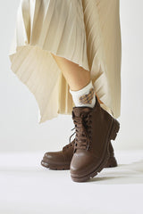 Sanit Brown Oval Toe Lace-Up Boots