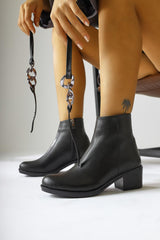 Santina Black Oval Toe Boots with Removable Accessories