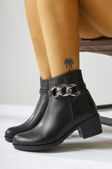 Santina Black Oval Toe Boots with Removable Accessories