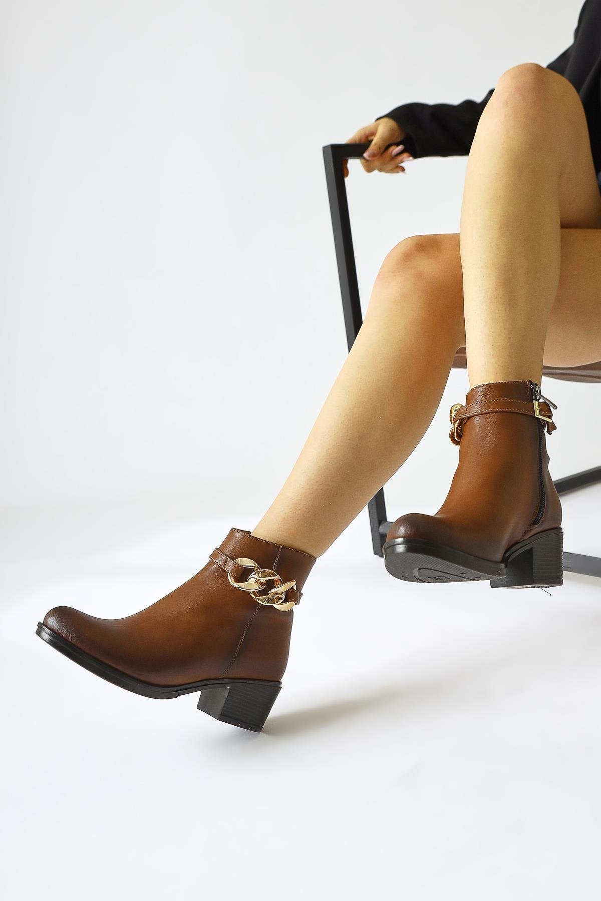 Santina Brown Oval Toe Boots with Removable Accessories