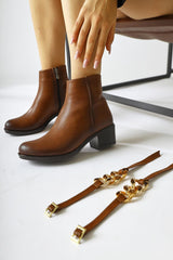 Santina Brown Oval Toe Boots with Removable Accessories