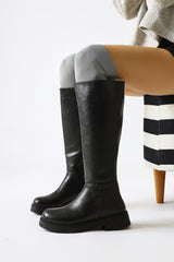 Senita Black Buckle Detailed Zippered Boots