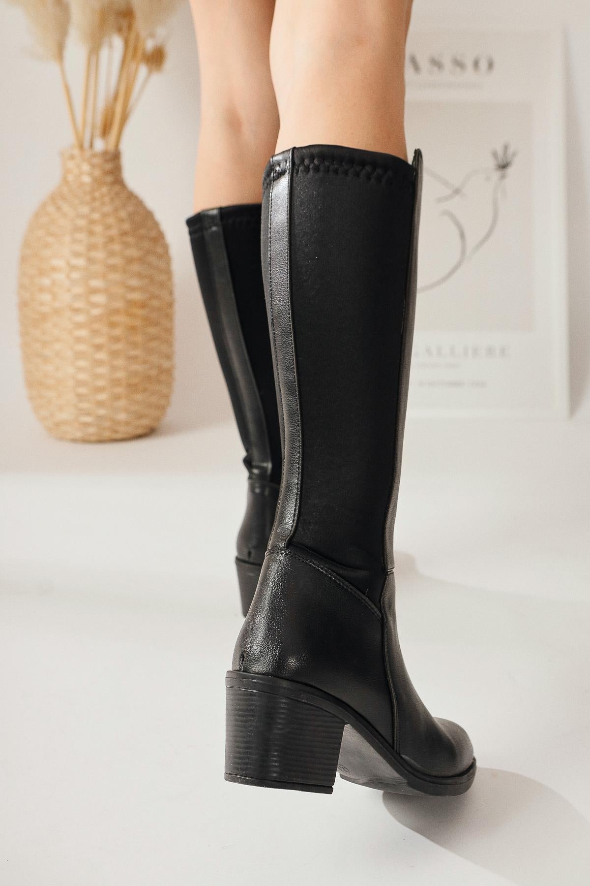 Sesen Black Diving Fabric Detailed Flexible Ankle Boots