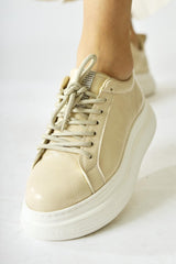 Shake Beige Stone Detailed Sneakers (With Shiny Laces Gift)