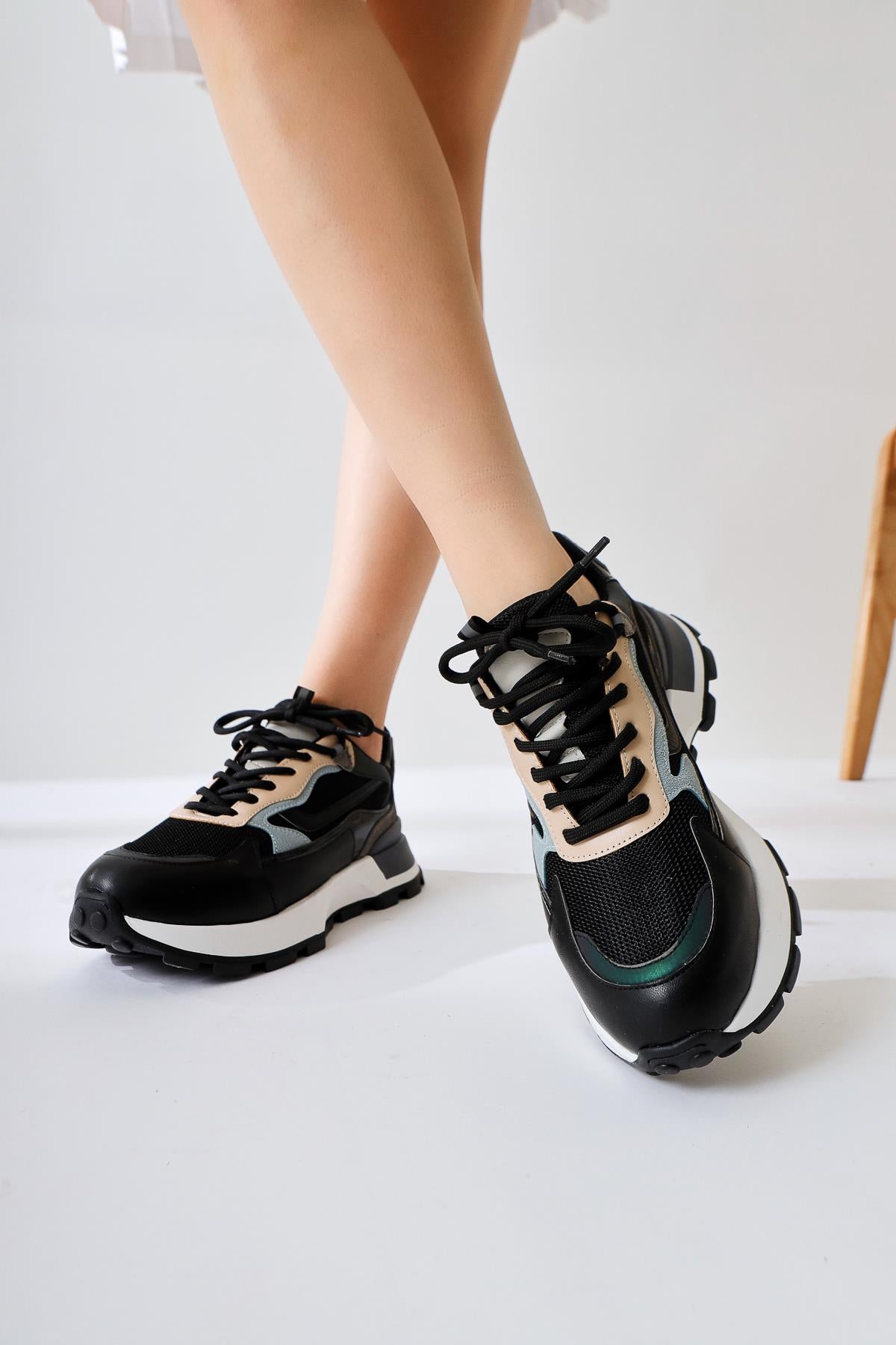 Shokat Black Lace-Up Suede High Heel Sneakers