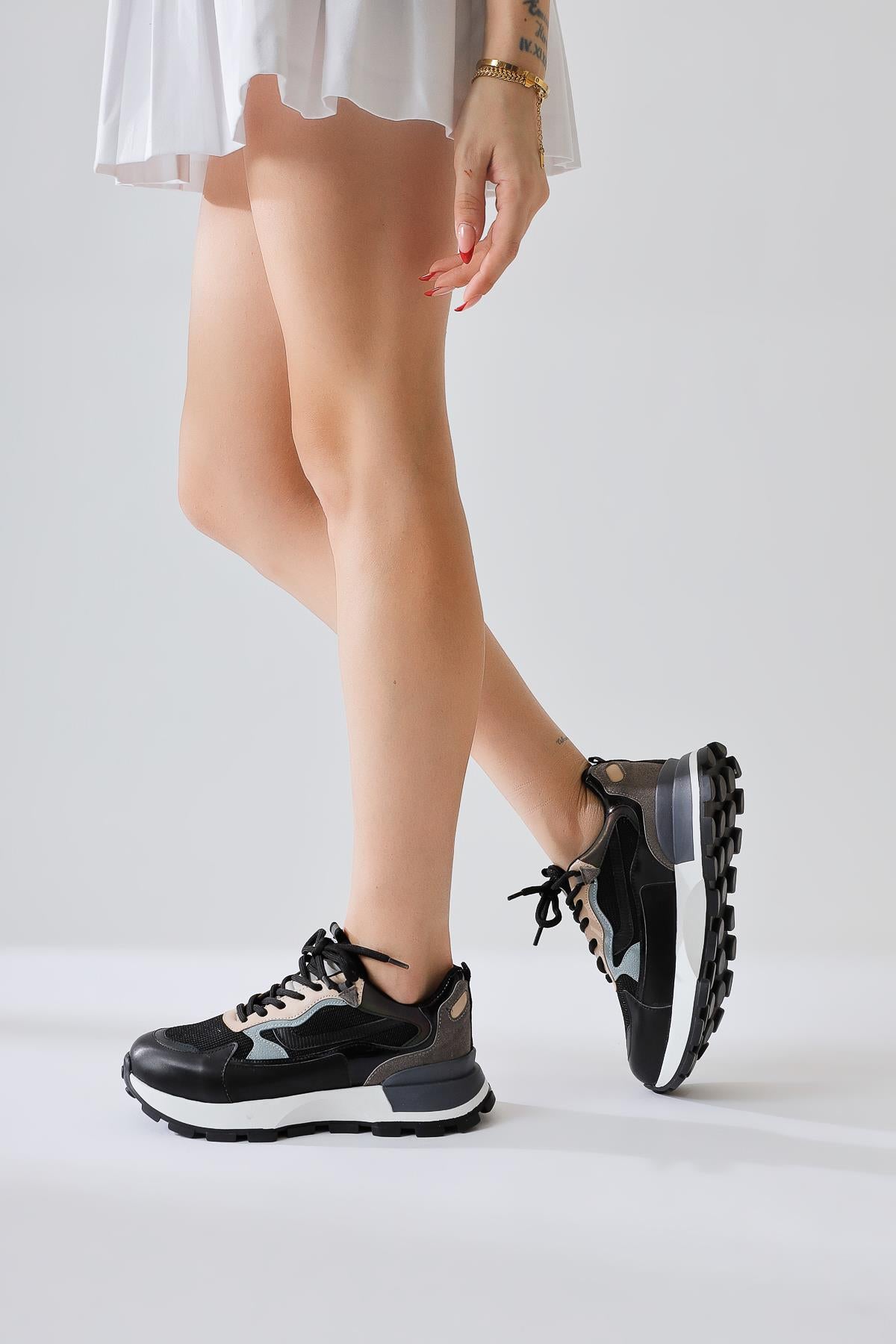 Shokat Black Lace-Up Suede High Heel Sneakers