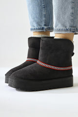 Sin Black Suede Foldable Boots with Fur Lining