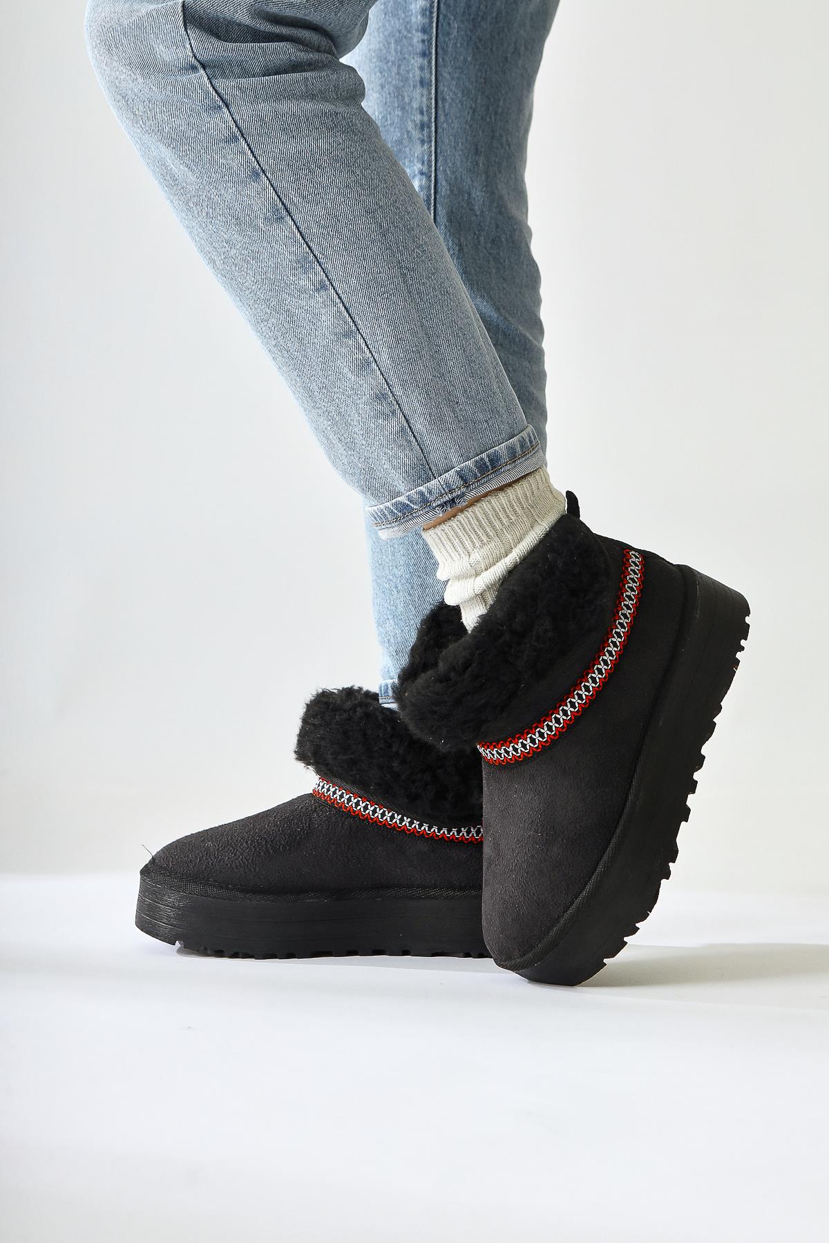 Sin Black Suede Foldable Boots with Fur Lining