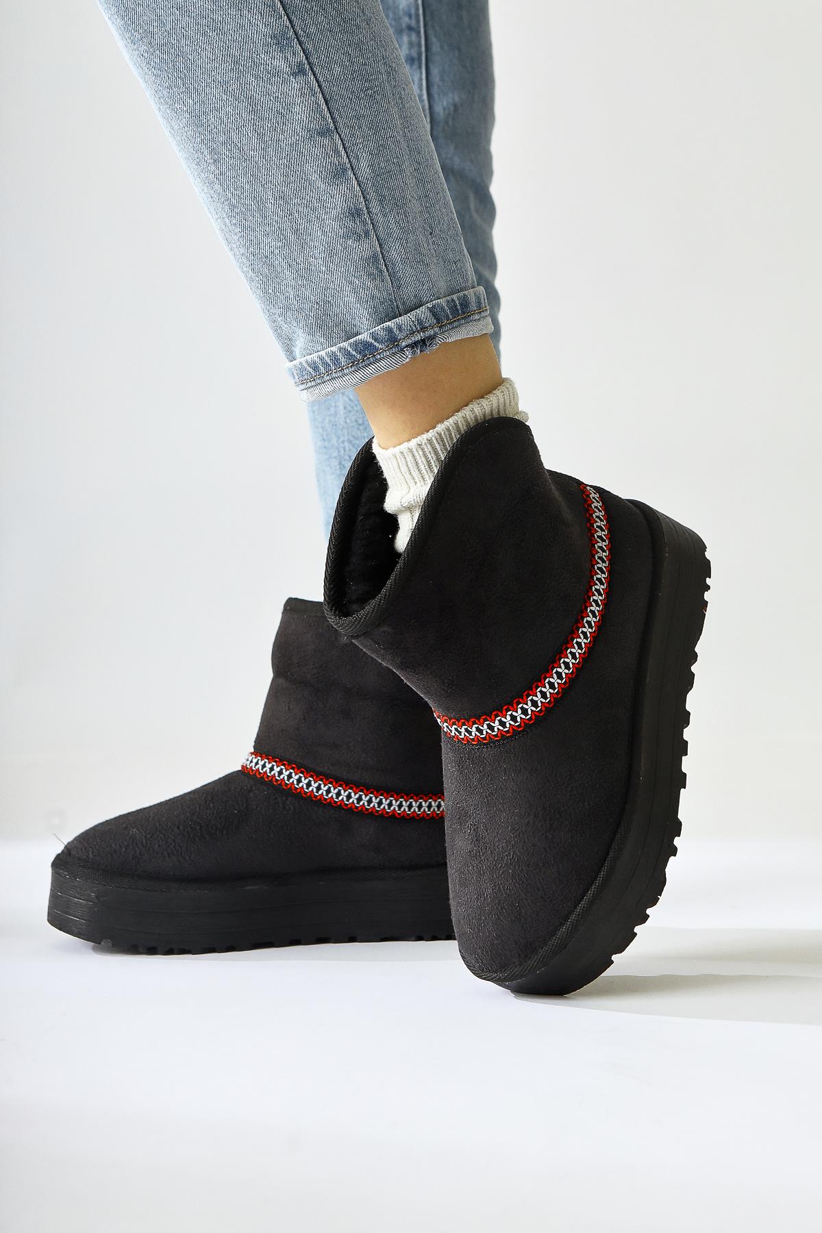 Sin Black Suede Foldable Boots with Fur Lining