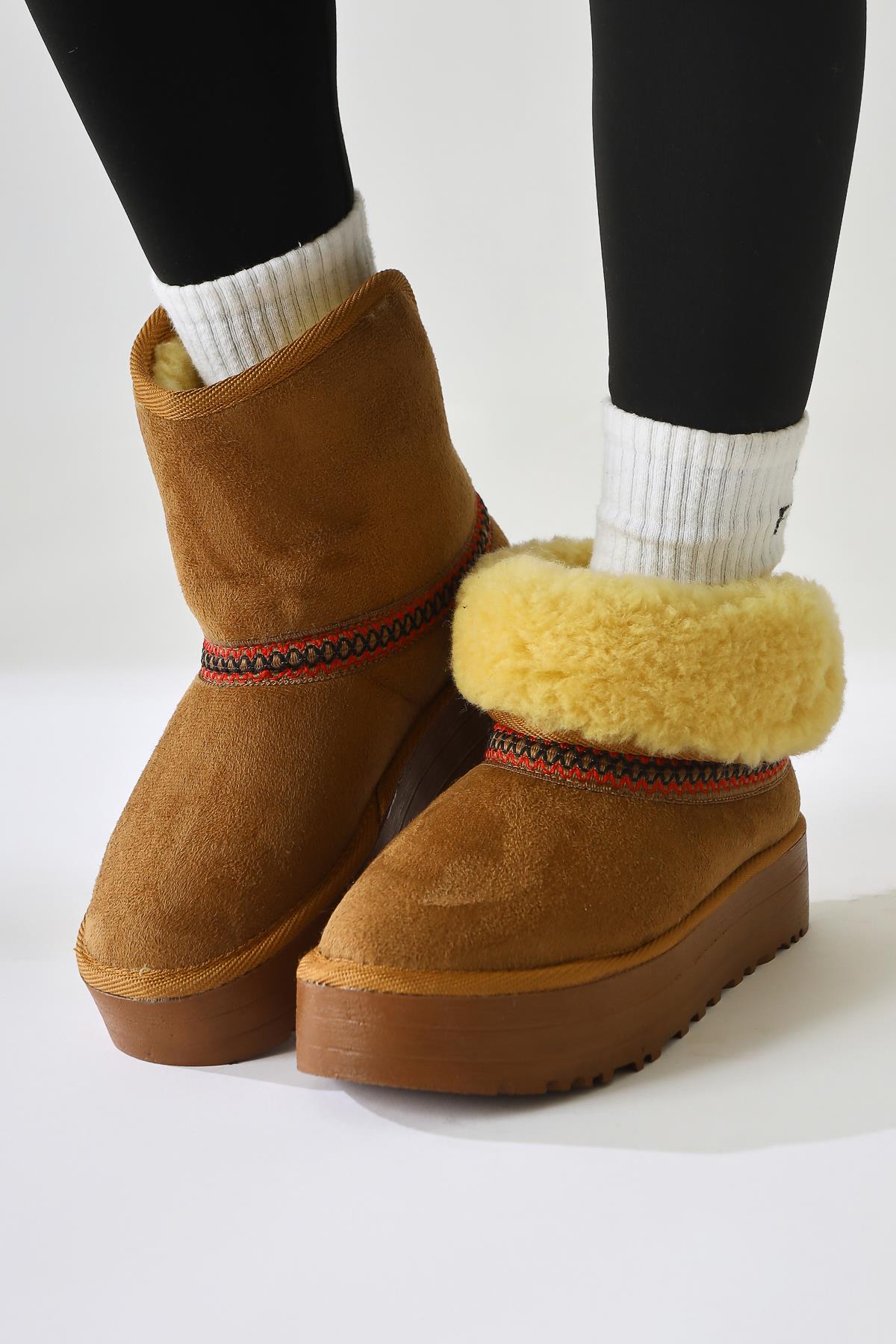 Sin Taba Suede Foldable Boots with Fur Lining