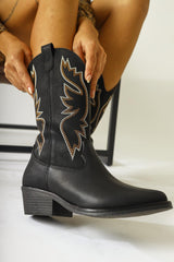 Sirinya Black Pointed Toe Embroidered Western Boots