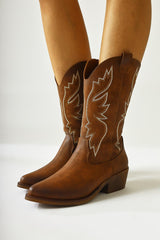 Sirinya Tan Pointed Toe Embroidered Western Boots