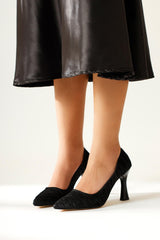 Soria Black Crinkle Fabric Pointed Toe High Heels