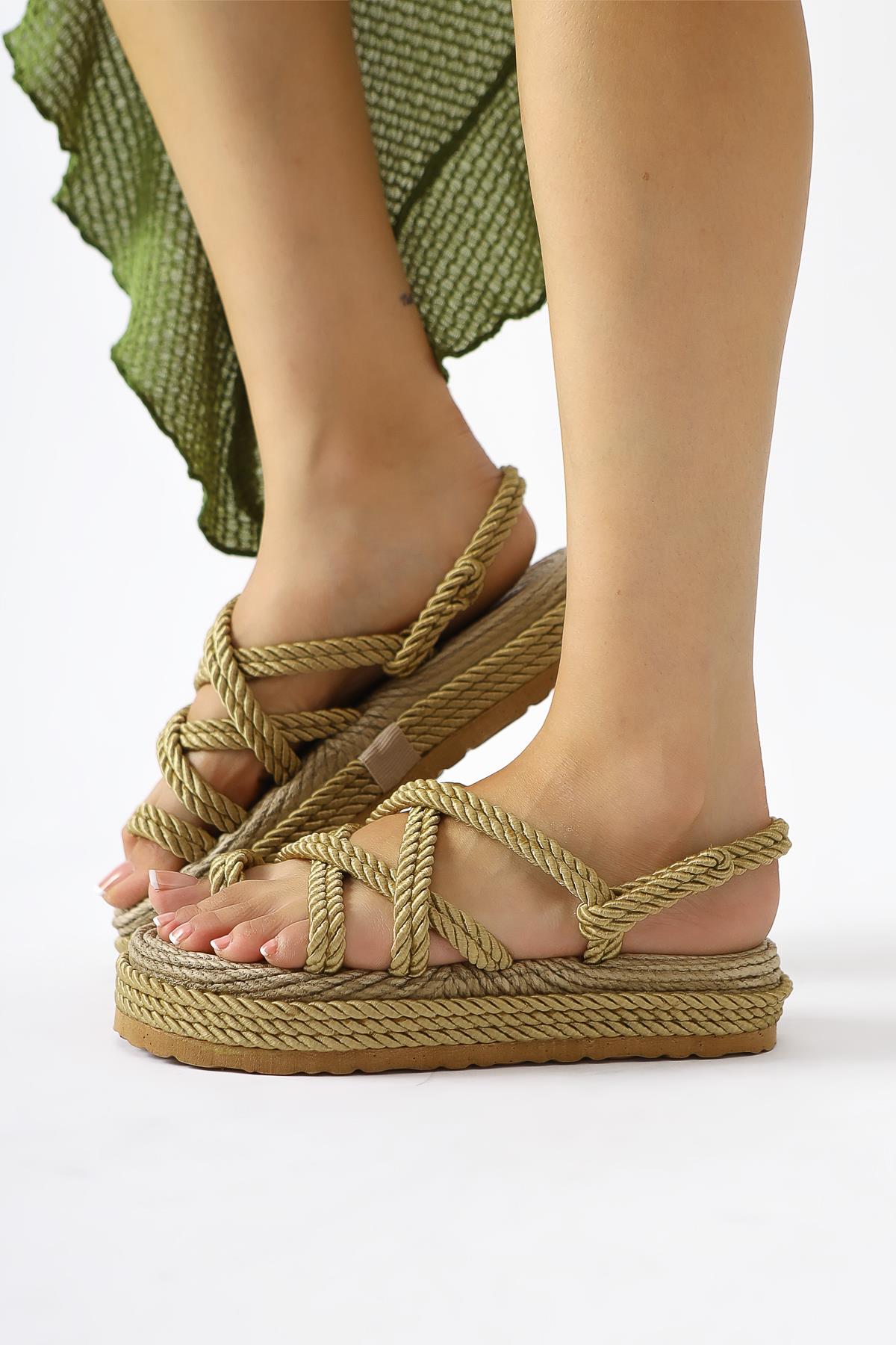 Spresa Gold Thick Soled Rope Sandals