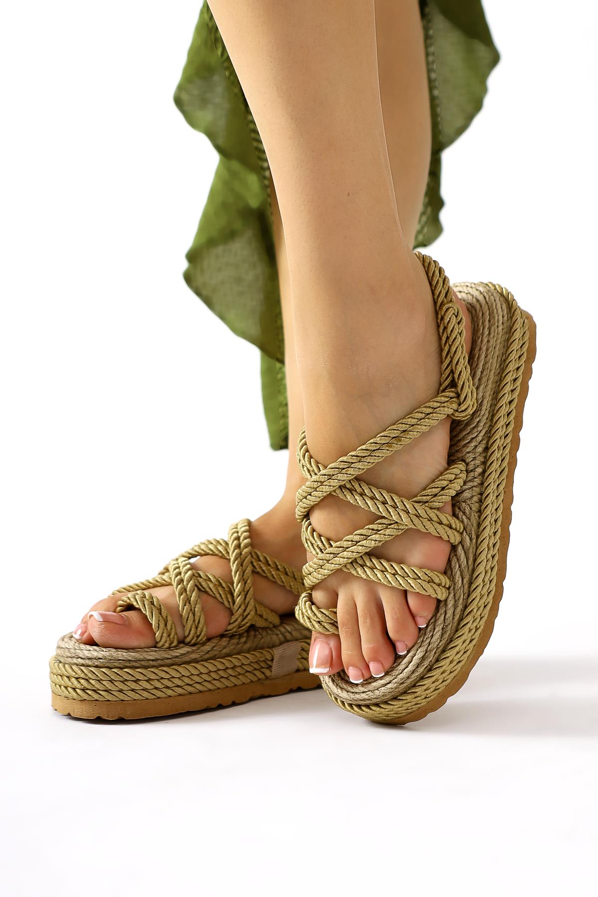 Spresa Gold Thick Soled Rope Sandals