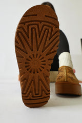 Beige Suede Shiny Star Detailed Fur Lined Short Boots