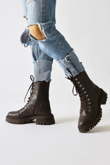 Suzette Brown Lace-Up Thick-Soled Boots