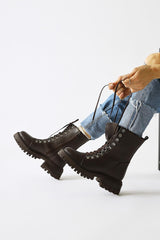 Suzette Brown Lace-Up Thick-Soled Boots