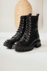 Suzette Black Lace-Up Thick-Soled Boots