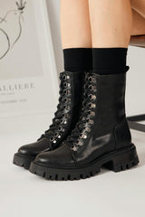 Suzette Black Lace-Up Thick-Soled Boots