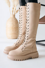 Svetlana Nud Lace-Up Chunky Heeled Combat Boots