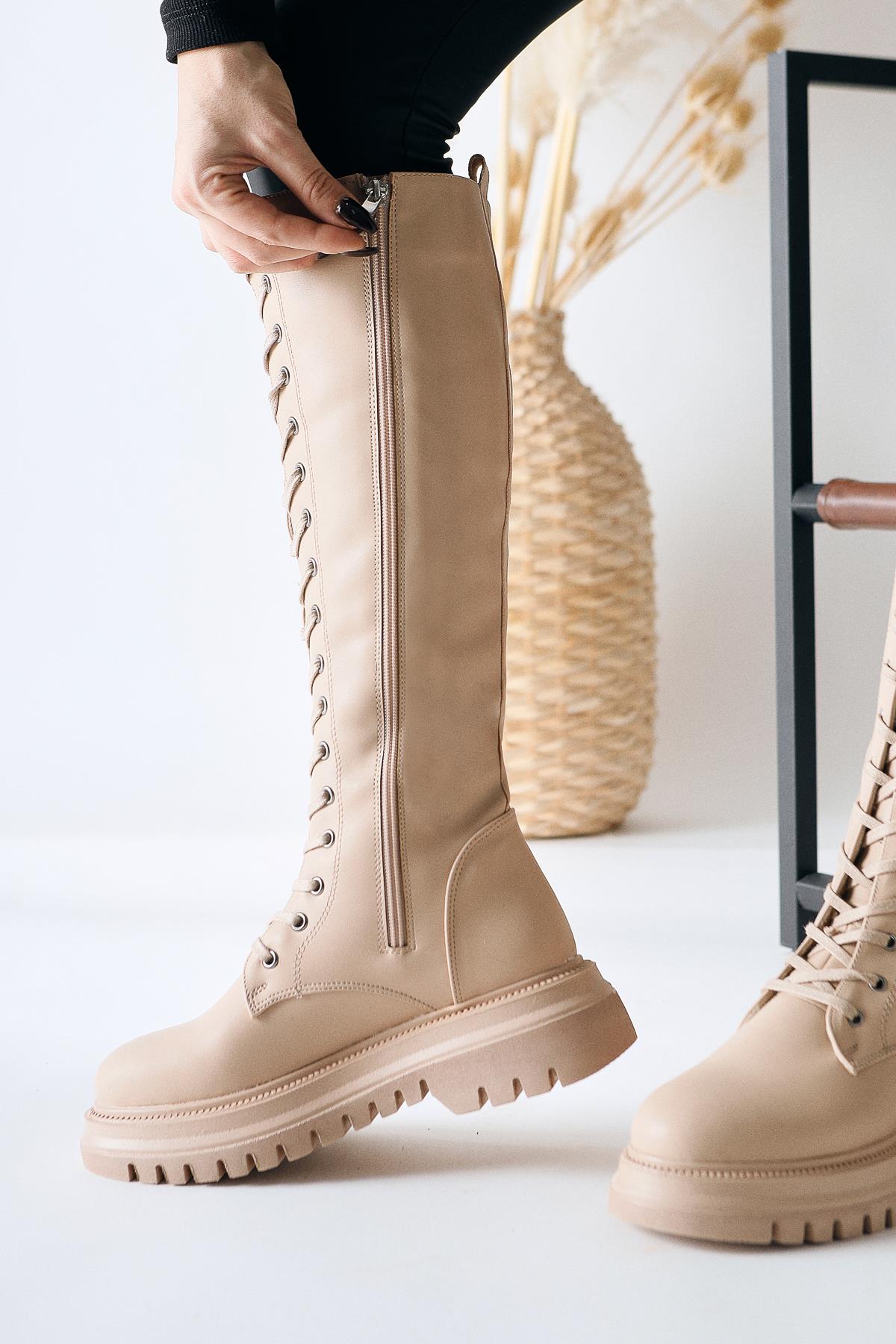 Svetlana Nud Lace-Up Chunky Heeled Combat Boots