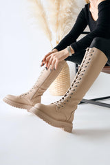 Svetlana Nud Lace-Up Chunky Heeled Combat Boots