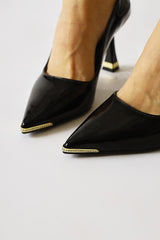 Sydney Black Patent Leather Stone Detailed Pointed Toe High Heel Shoes