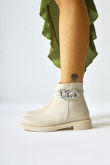 Sydra Beige Oval Toe Boots with Removable Accessories