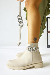 Sydra Beige Oval Toe Boots with Removable Accessories