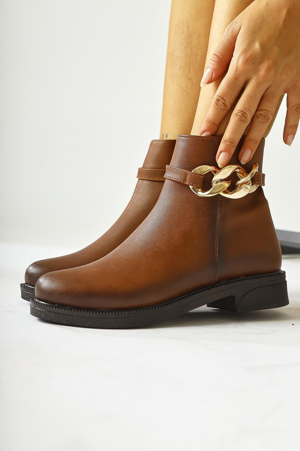 Sydra Tan Oval Toe Boots with Removable Accessories