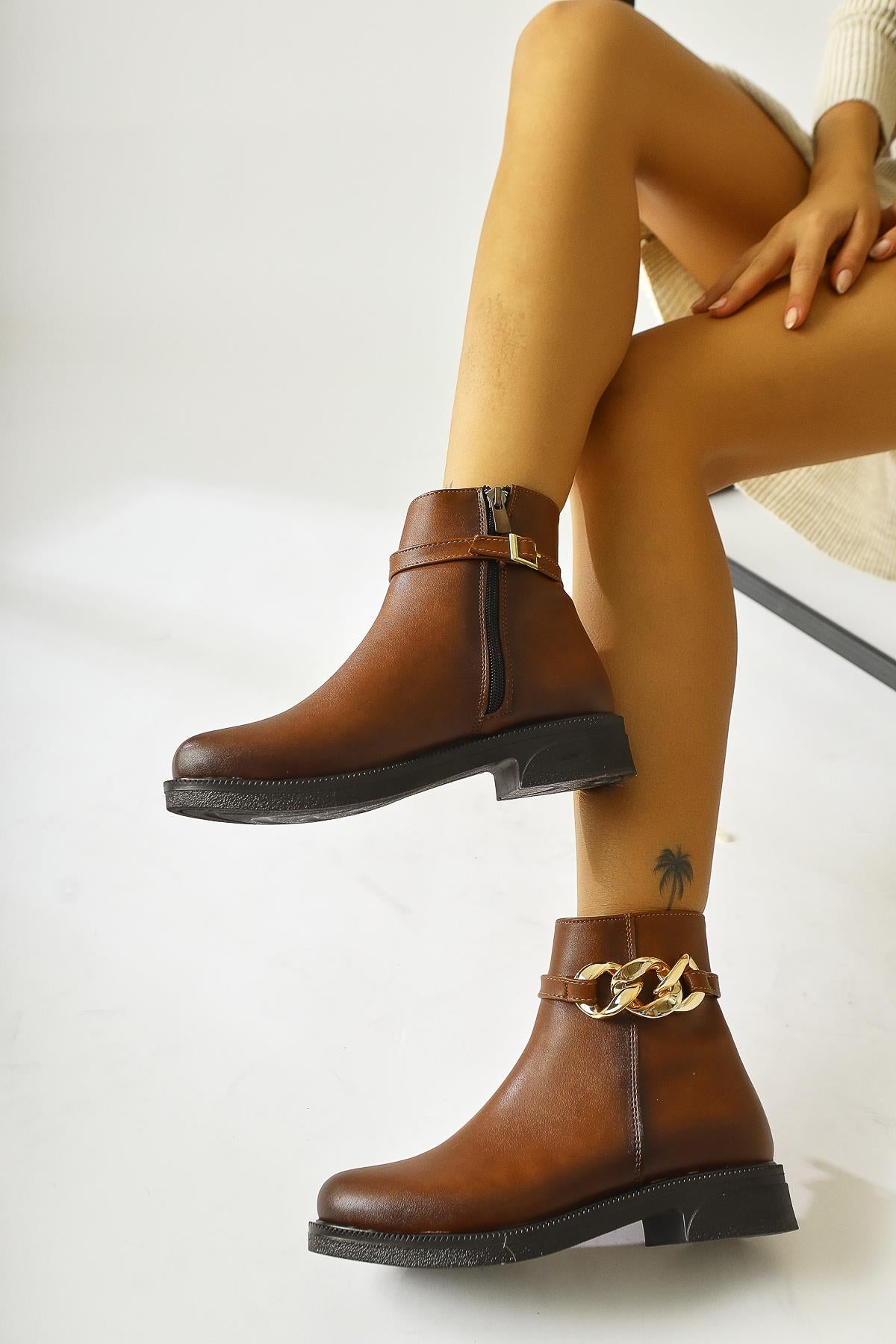 Sydra Tan Oval Toe Boots with Removable Accessories