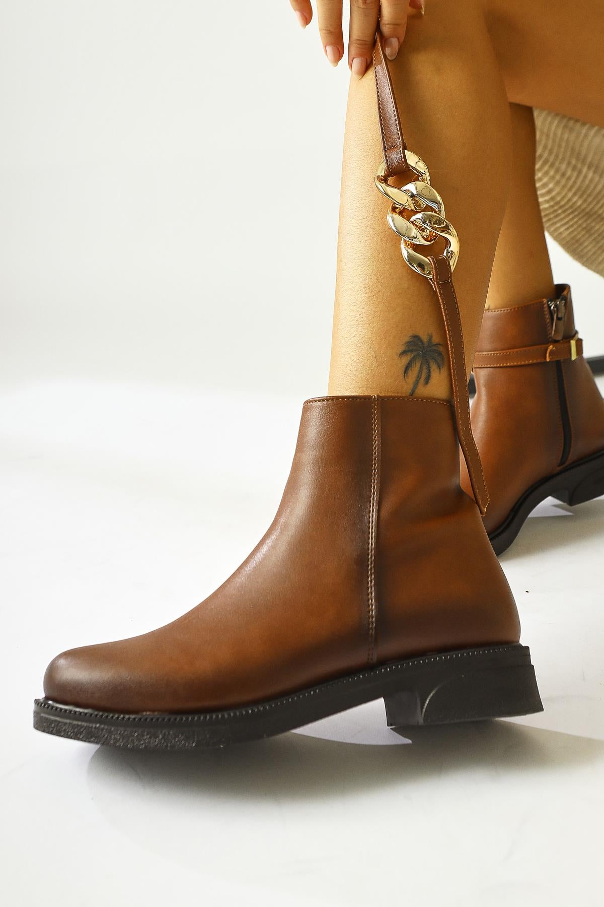 Sydra Tan Oval Toe Boots with Removable Accessories