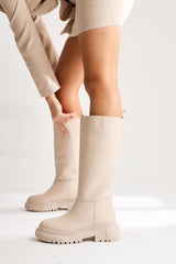 Tabatha Beige Oval Toe Pull-On Boots