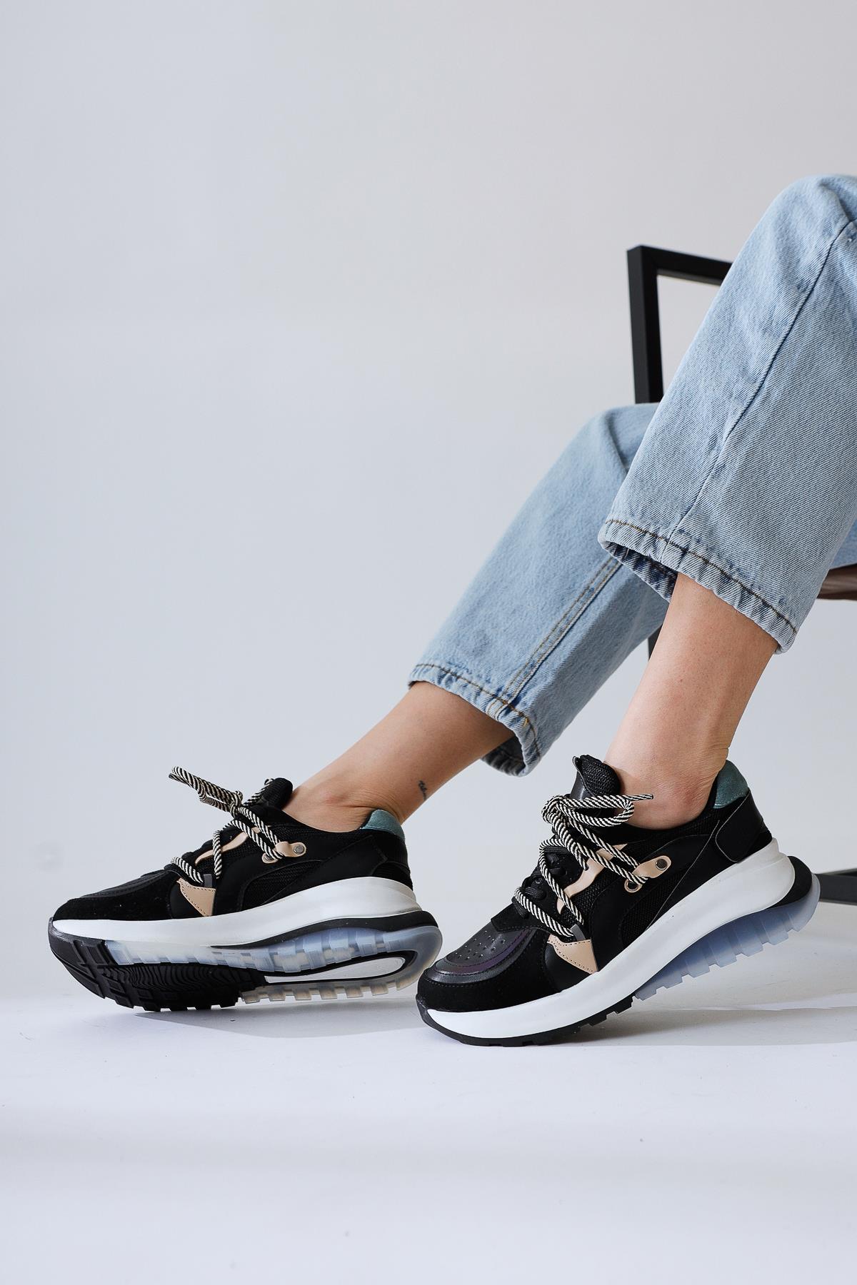 Takako Black Suede-Leather Lace-Up Sneakers