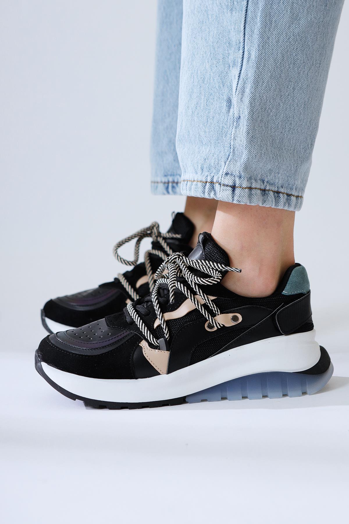 Takako Black Suede-Leather Lace-Up Sneakers