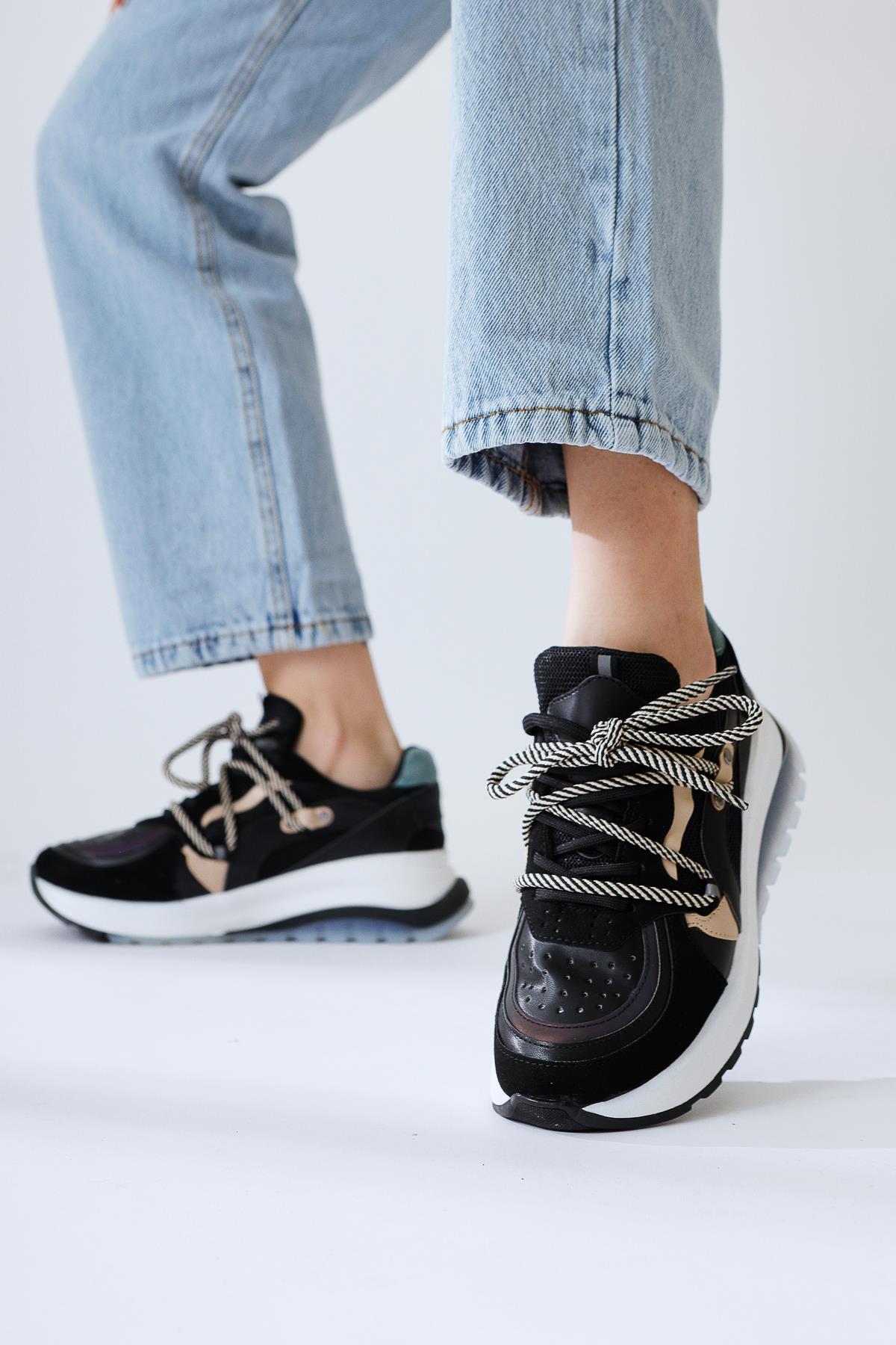 Takako Black Suede-Leather Lace-Up Sneakers