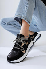 Takako Black Suede-Leather Lace-Up Sneakers