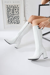 Tatum White Pointed Toe Mid Heel Boots