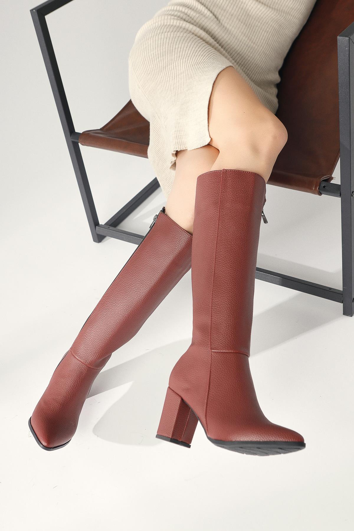 Tatum Burgundy Pointed Toe Mid Heel Boots