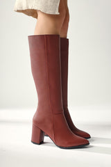 Tatum Burgundy Pointed Toe Mid Heel Boots