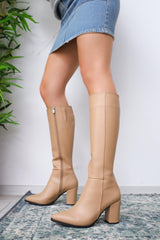 Tatum Nud Pointed Toe Mid Heel Boots