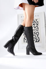 Tatum Black Pointed Toe Mid Heel Boots